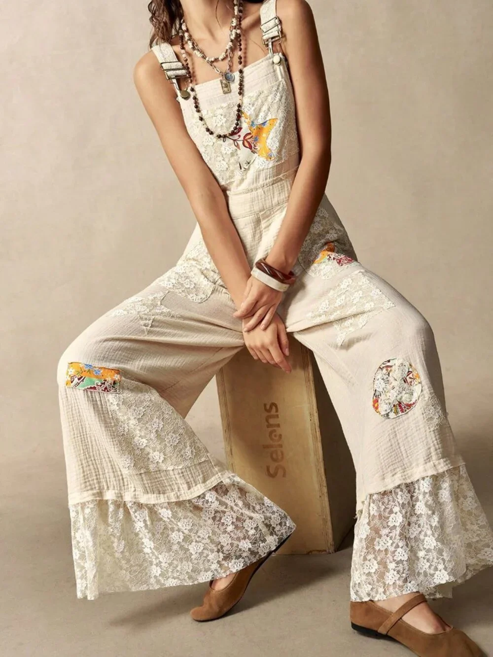Multicolor Elegant Boho Women's Cotton Patchwork Print Jumpsuit
